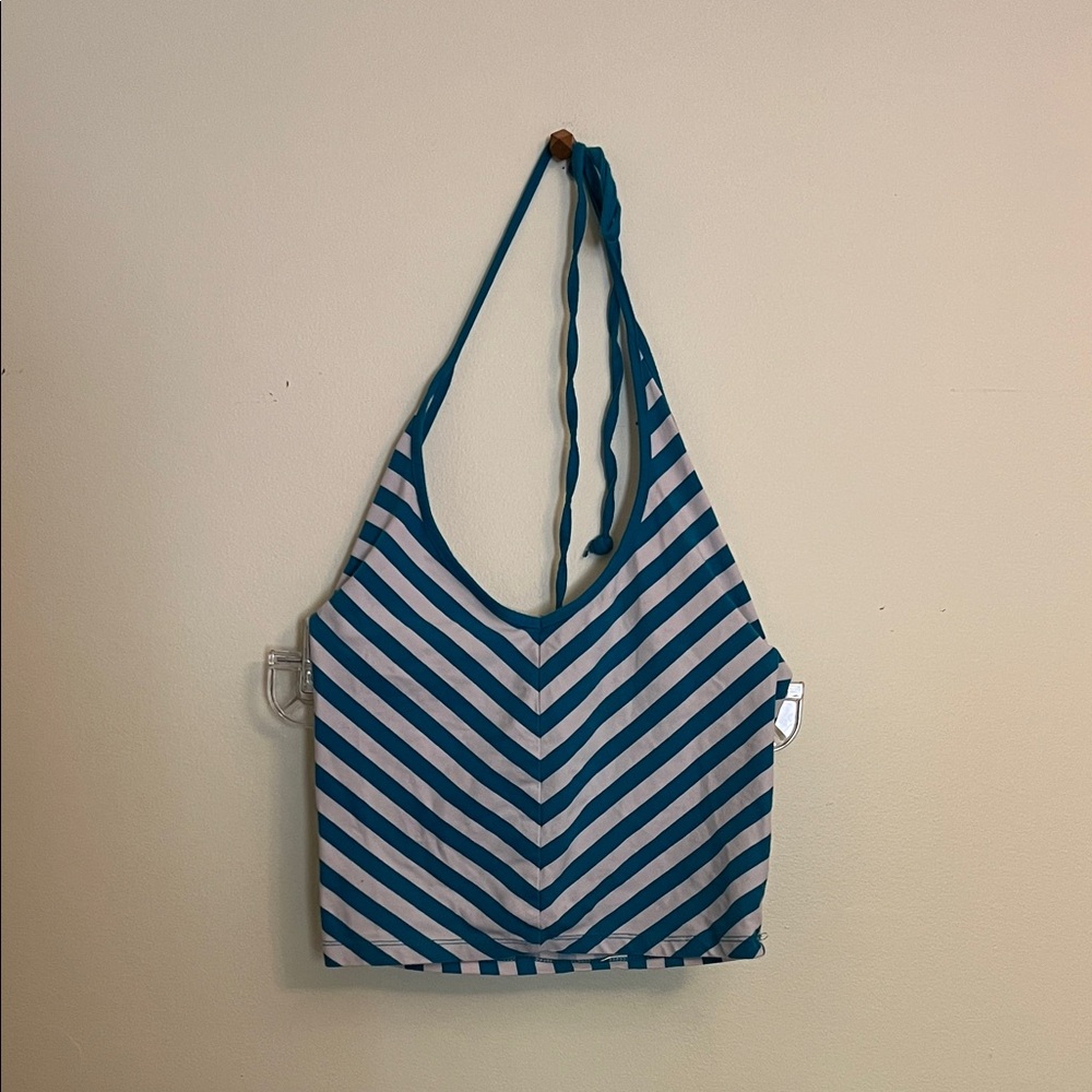 Striped Blue and White Halter Top